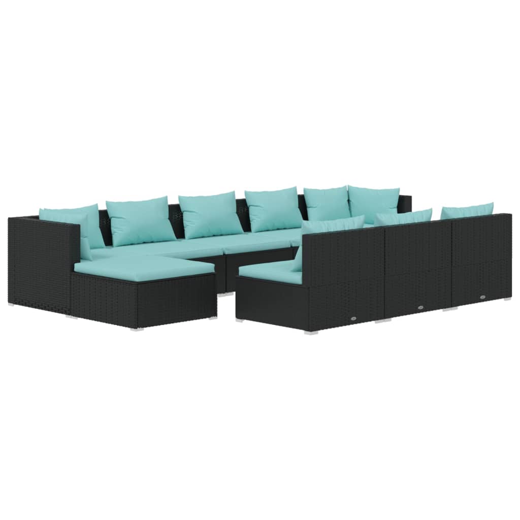 Set Divani da Giardino 10 pz con Cuscini in Polyrattan Nero - homemem39