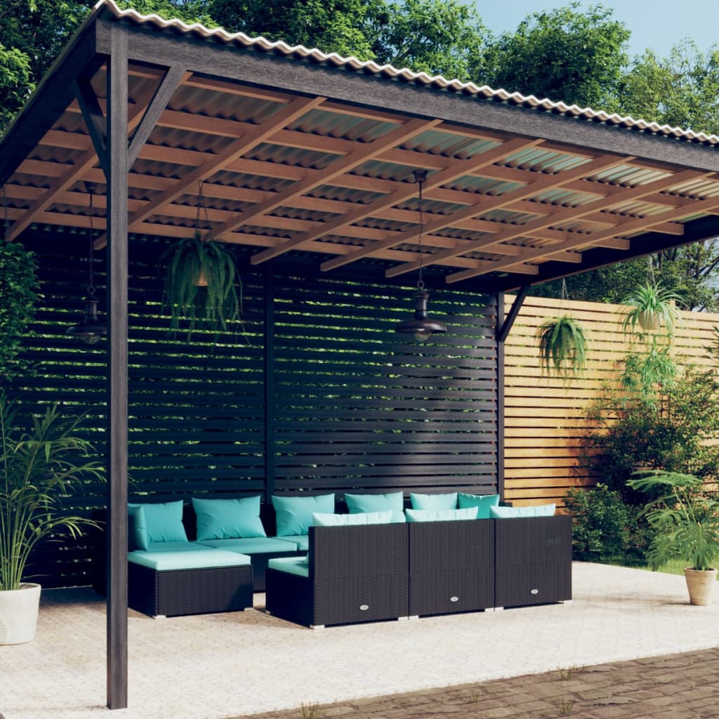 Set Divani da Giardino 10 pz con Cuscini in Polyrattan Nero - homemem39