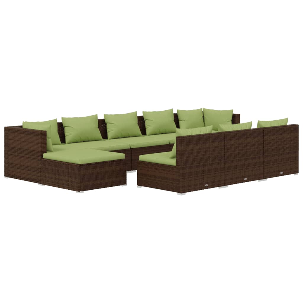 Set Divani da Giardino 10 pz con Cuscini in Polyrattan Marrone - homemem39