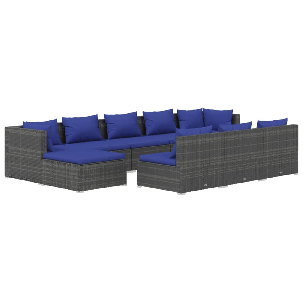 Set Divani da Giardino 10 pz con Cuscini in Polyrattan Grigio - homemem39