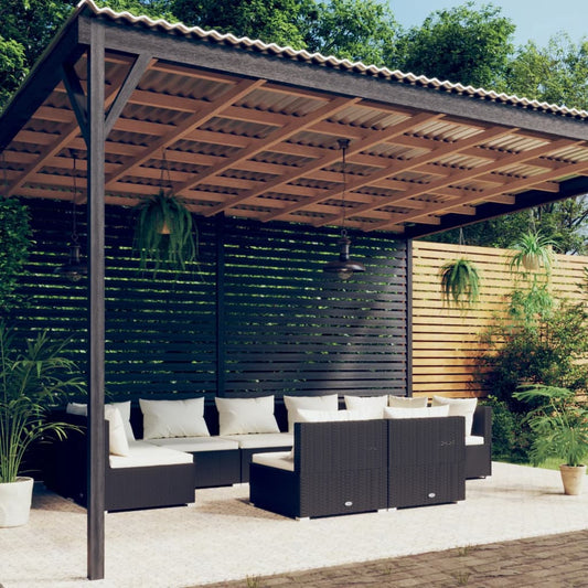 Set Divani da Giardino 9 pz con Cuscini in Polyrattan Nero - homemem39