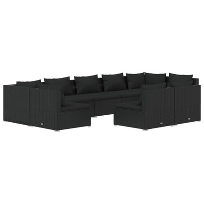 Set Divani da Giardino 9 pz con Cuscini in Polyrattan Nero - homemem39