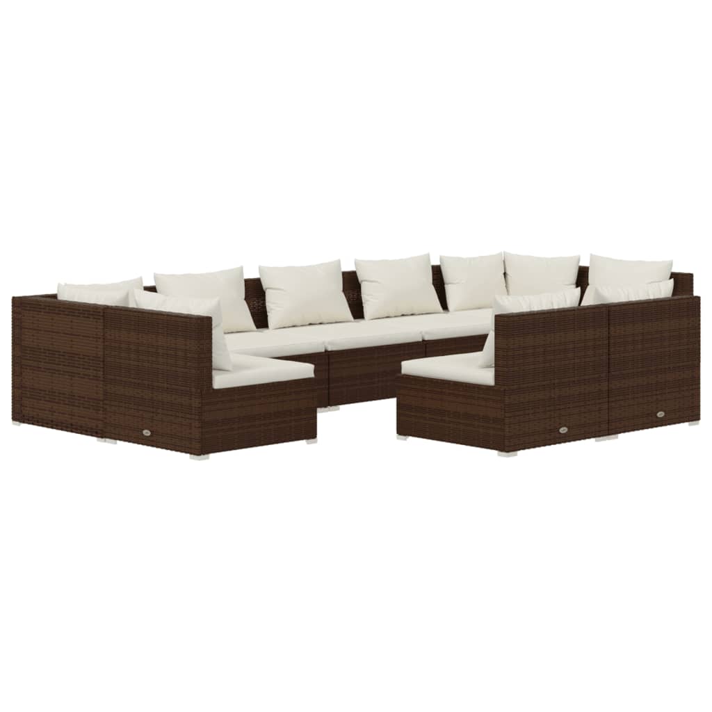 Set Divani da Giardino 9 pz con Cuscini in Polyrattan Marrone - homemem39