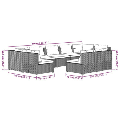 Set Divani da Giardino 9 pz con Cuscini in Polyrattan Marrone - homemem39