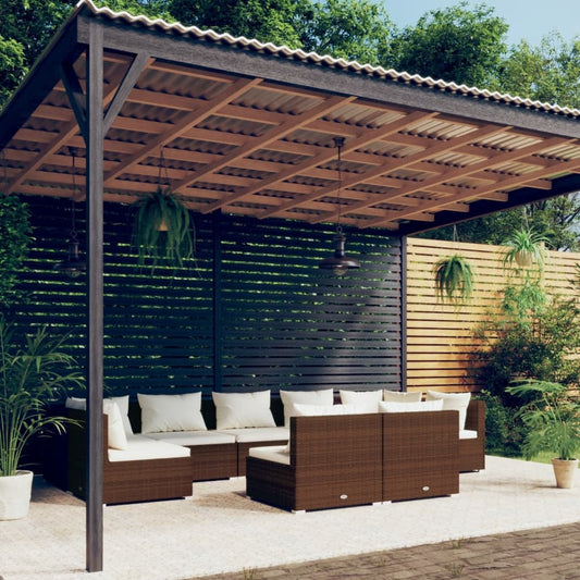 Set Divani da Giardino 9 pz con Cuscini in Polyrattan Marrone - homemem39