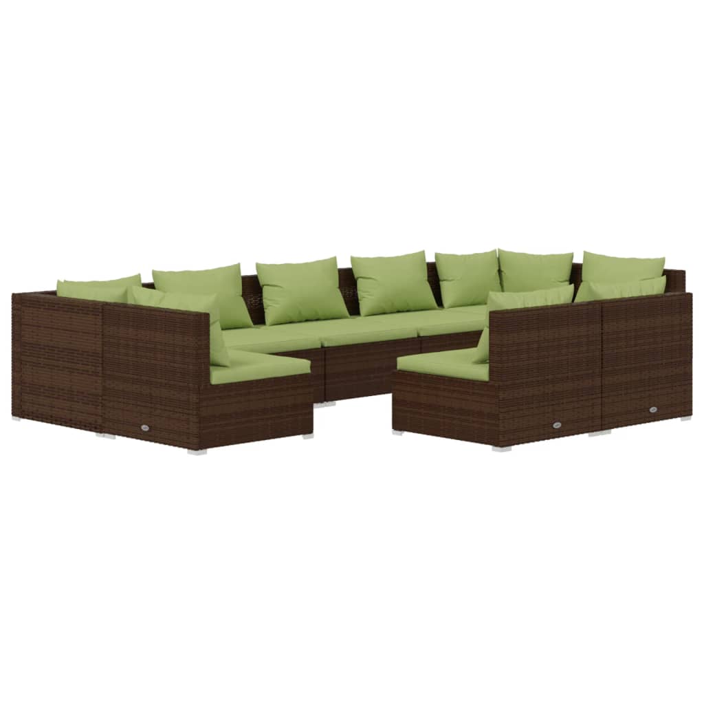 Set Divani da Giardino 9 pz con Cuscini in Polyrattan Marrone - homemem39