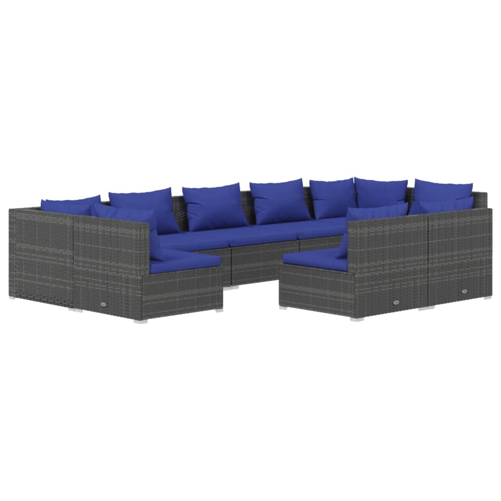 Set Divani da Giardino 9 pz con Cuscini in Polyrattan Grigio - homemem39