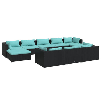 Set Divani da Giardino 10 pz con Cuscini in Polyrattan Nero - homemem39