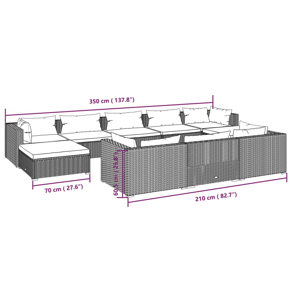 Set Divani da Giardino 10 pz con Cuscini in Polyrattan Nero - homemem39