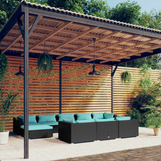 Set Divani da Giardino 10 pz con Cuscini in Polyrattan Nero - homemem39