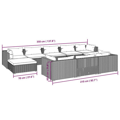 Set Divani da Giardino 10 pz con Cuscini in Polyrattan Marrone - homemem39