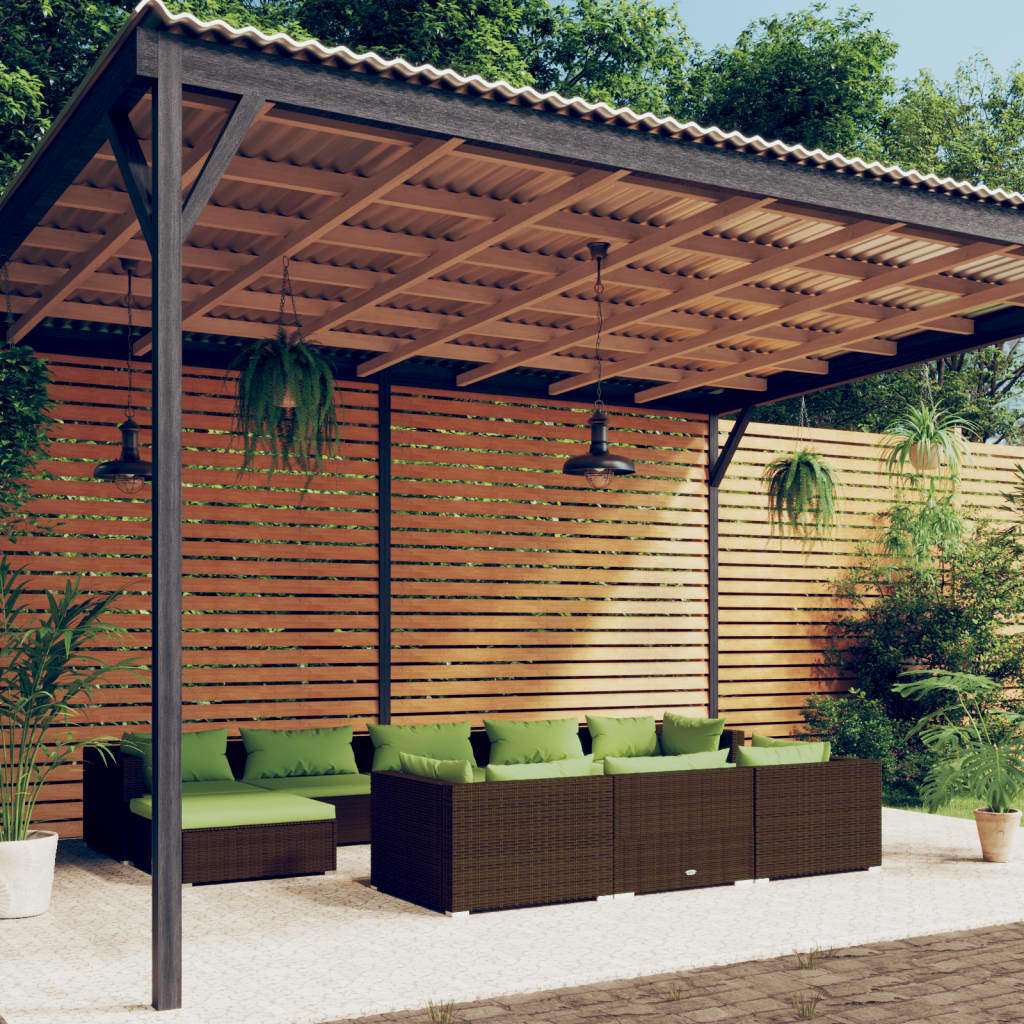 Set Divani da Giardino 10 pz con Cuscini in Polyrattan Marrone - homemem39