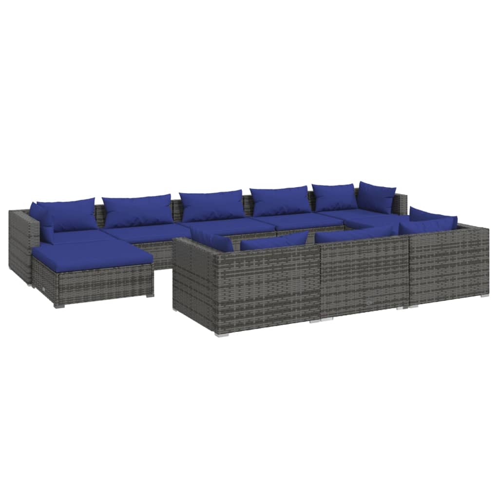 Set Divani da Giardino 10 pz con Cuscini in Polyrattan Grigio - homemem39