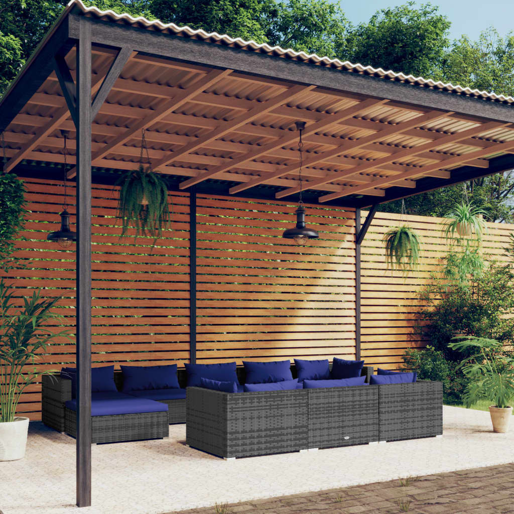 Set Divani da Giardino 10 pz con Cuscini in Polyrattan Grigio - homemem39