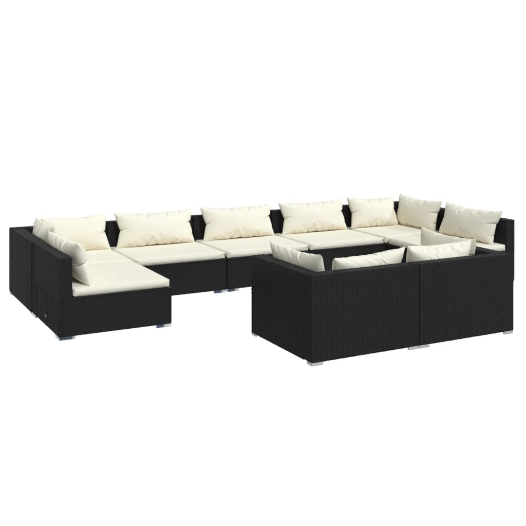 Set Divani da Giardino 9 pz con Cuscini in Polyrattan Nero - homemem39