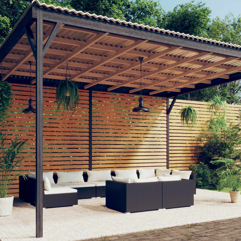 Set Divani da Giardino 9 pz con Cuscini in Polyrattan Nero - homemem39