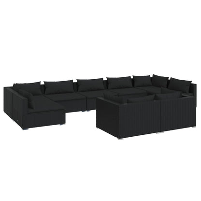 Set Divani da Giardino 9 pz con Cuscini in Polyrattan Nero - homemem39