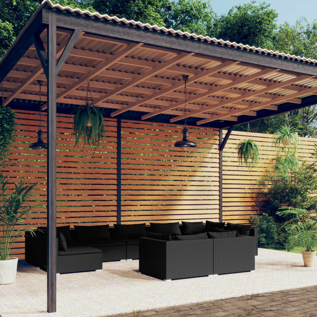 Set Divani da Giardino 9 pz con Cuscini in Polyrattan Nero - homemem39