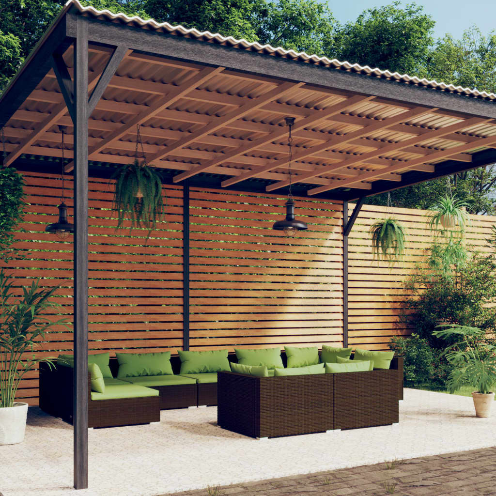 Set Divani da Giardino 9 pz con Cuscini in Polyrattan Marrone - homemem39