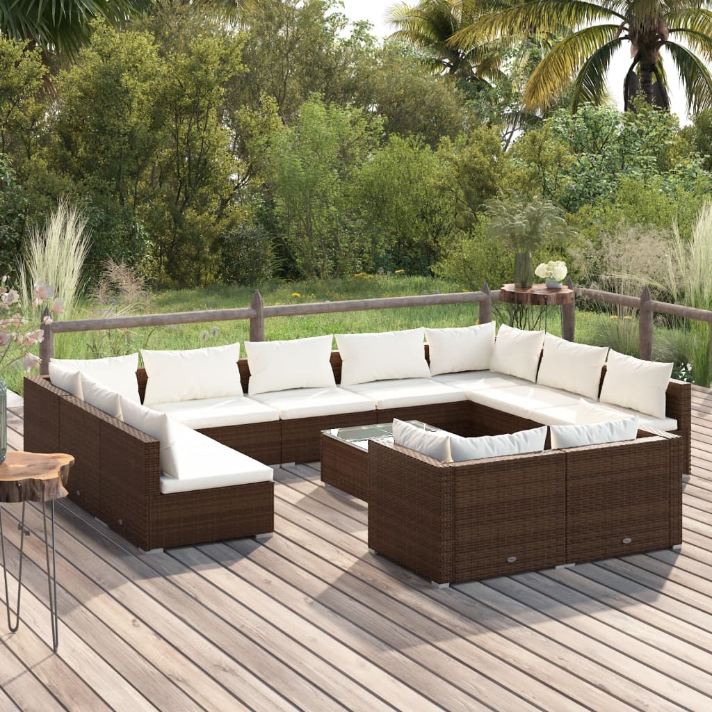 Set Divani da Giardino 12 pz con Cuscini in Polyrattan Marrone - homemem39