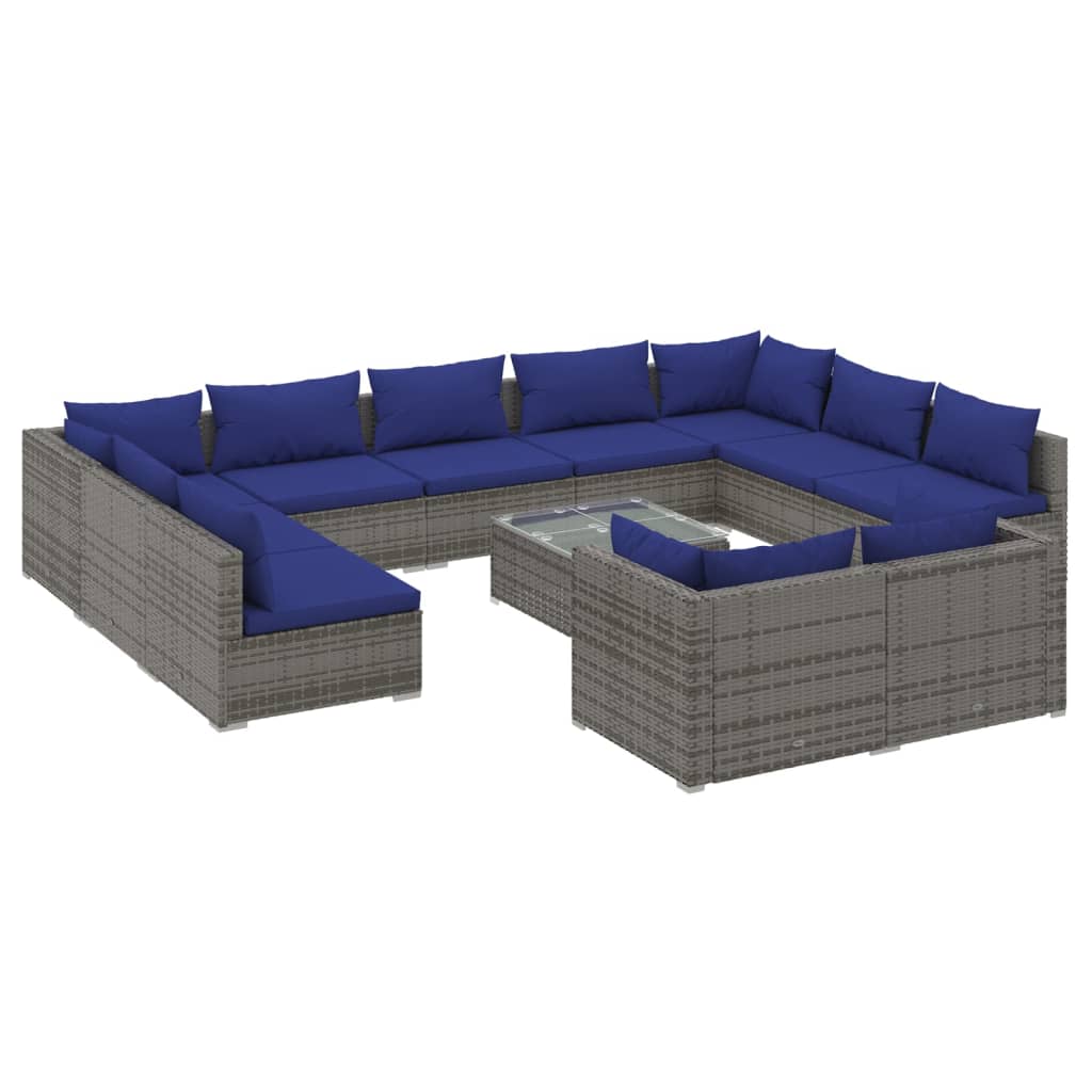 Set Divani da Giardino 12 pz con Cuscini in Polyrattan Grigio - homemem39