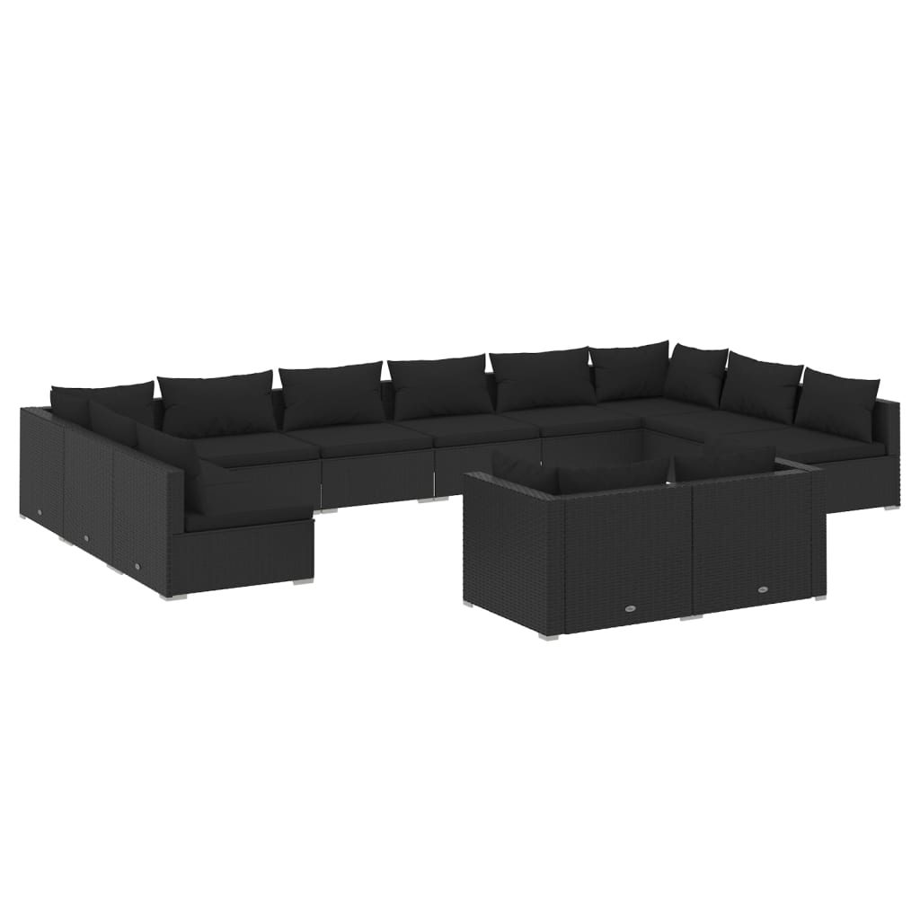 Set Divani da Giardino 12 pz con Cuscini in Polyrattan Nero - homemem39