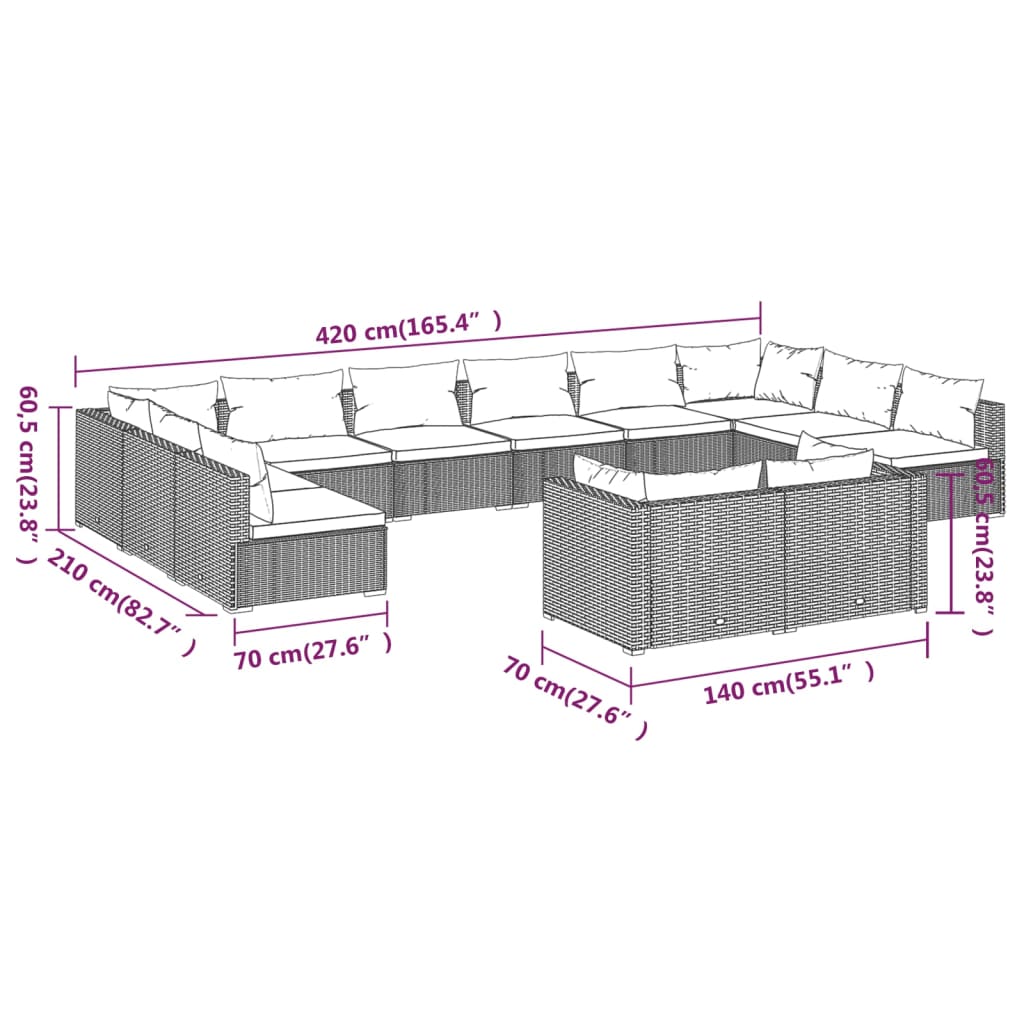 Set Divani da Giardino 12 pz con Cuscini in Polyrattan Nero - homemem39