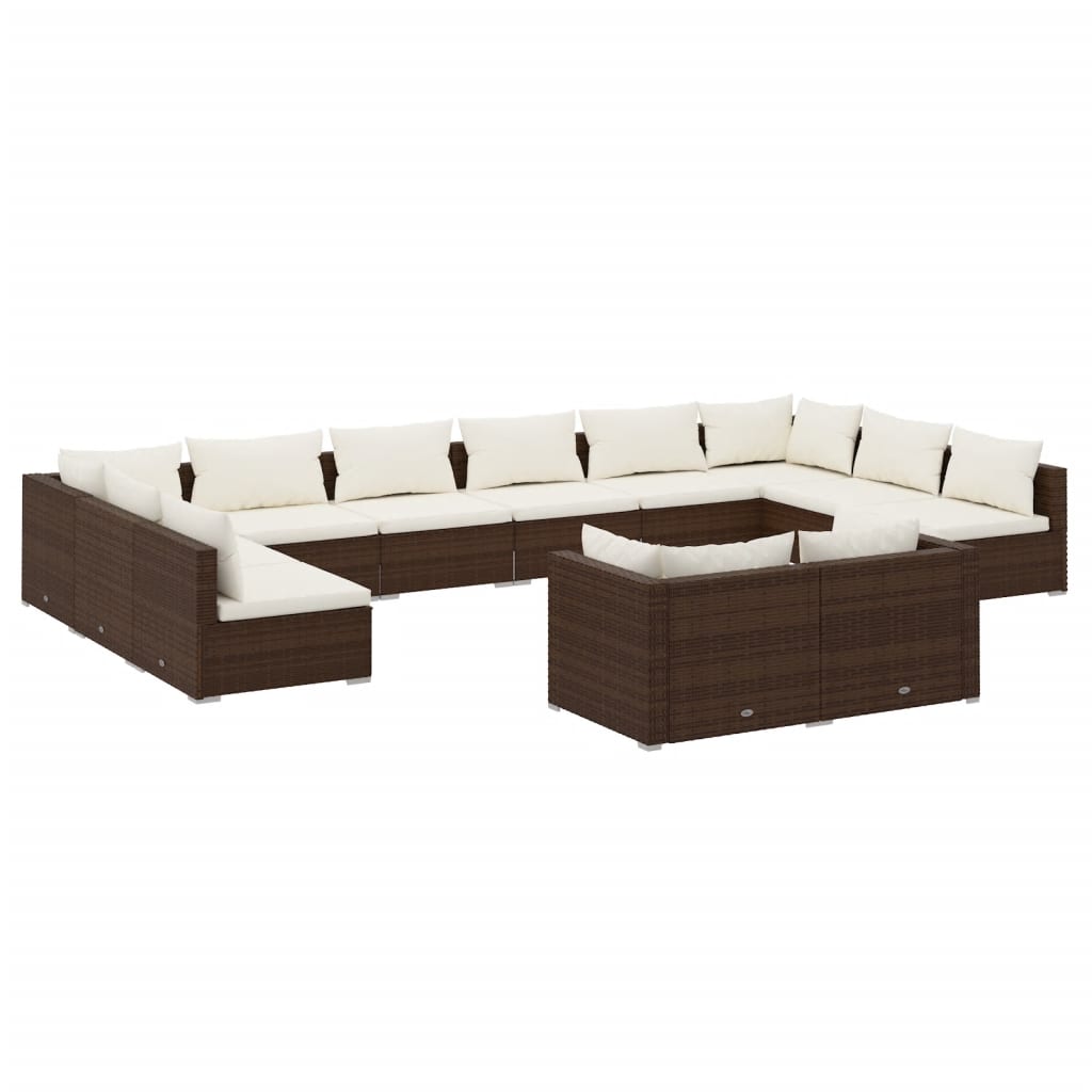 Set Divani da Giardino 12 pz con Cuscini in Polyrattan Marrone - homemem39