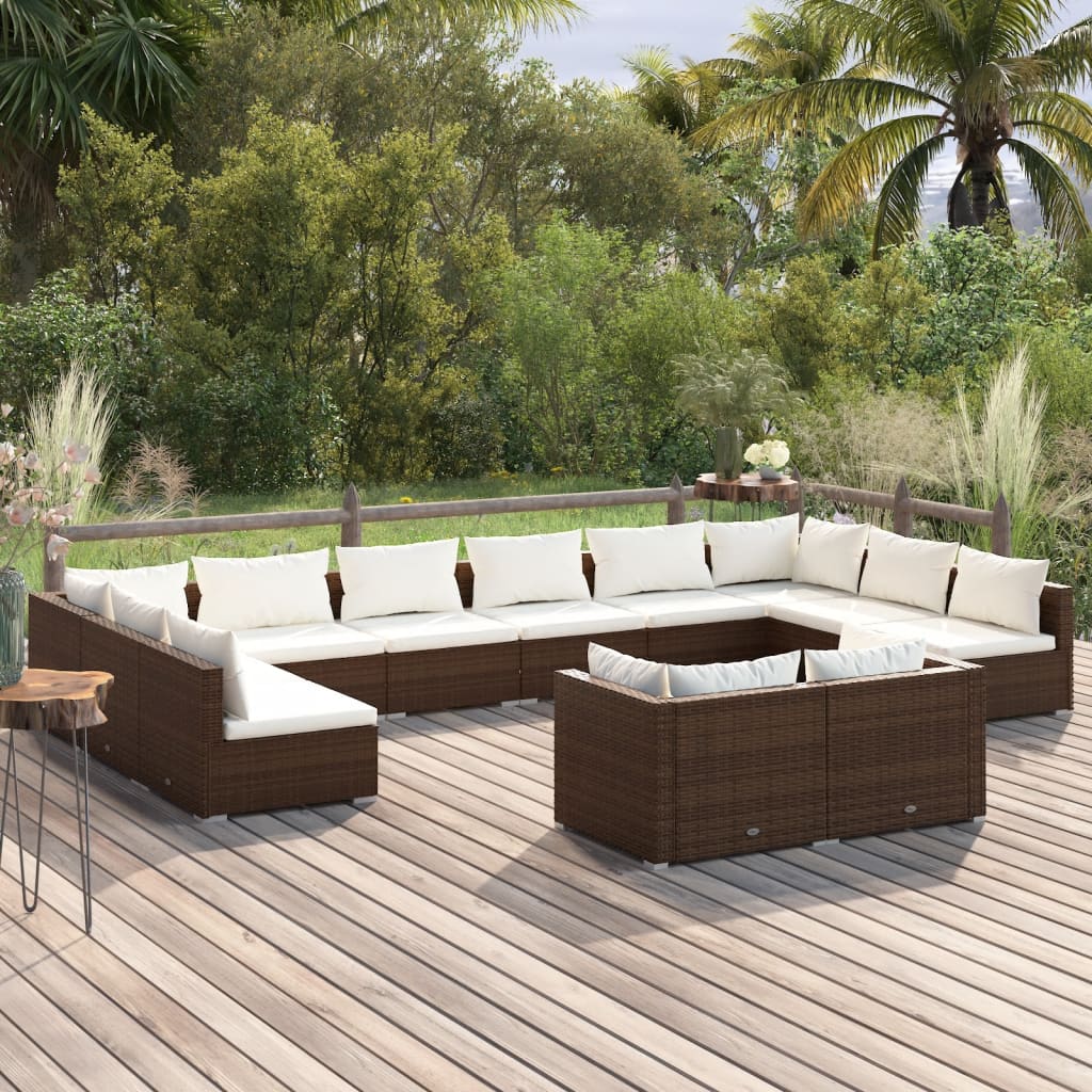 Set Divani da Giardino 12 pz con Cuscini in Polyrattan Marrone - homemem39