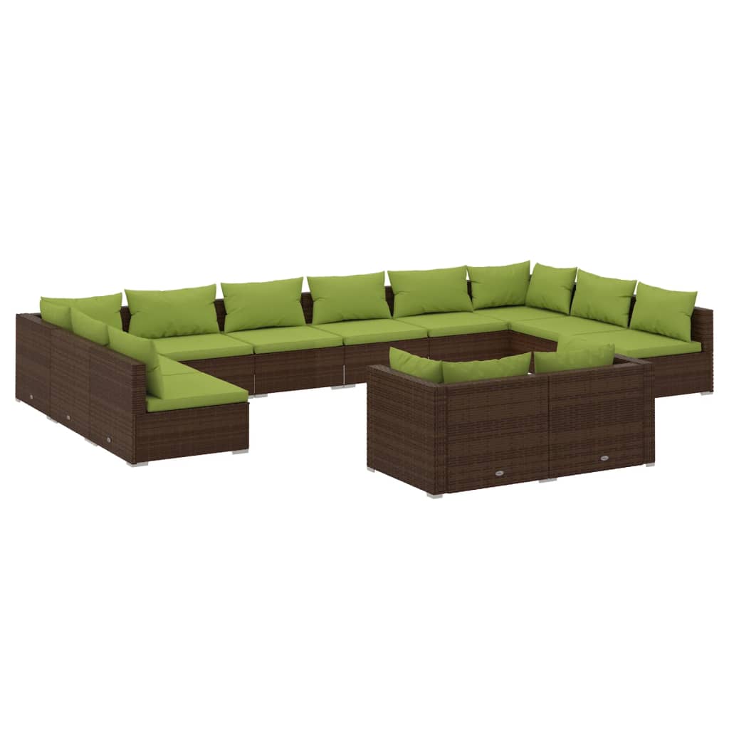 Set Divani da Giardino 12 pz con Cuscini in Polyrattan Marrone - homemem39