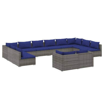 Set Divani da Giardino 12 pz con Cuscini in Polyrattan Grigio - homemem39