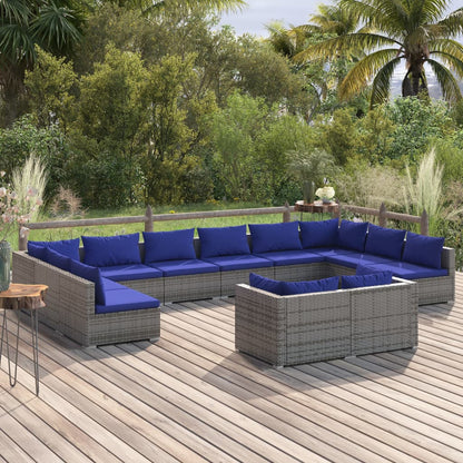 Set Divani da Giardino 12 pz con Cuscini in Polyrattan Grigio - homemem39