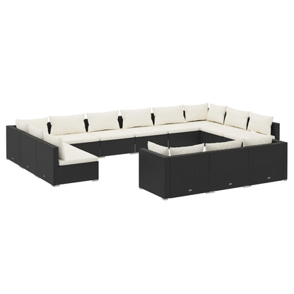 Set Divani da Giardino 13 pz con Cuscini in Polyrattan Nero - homemem39