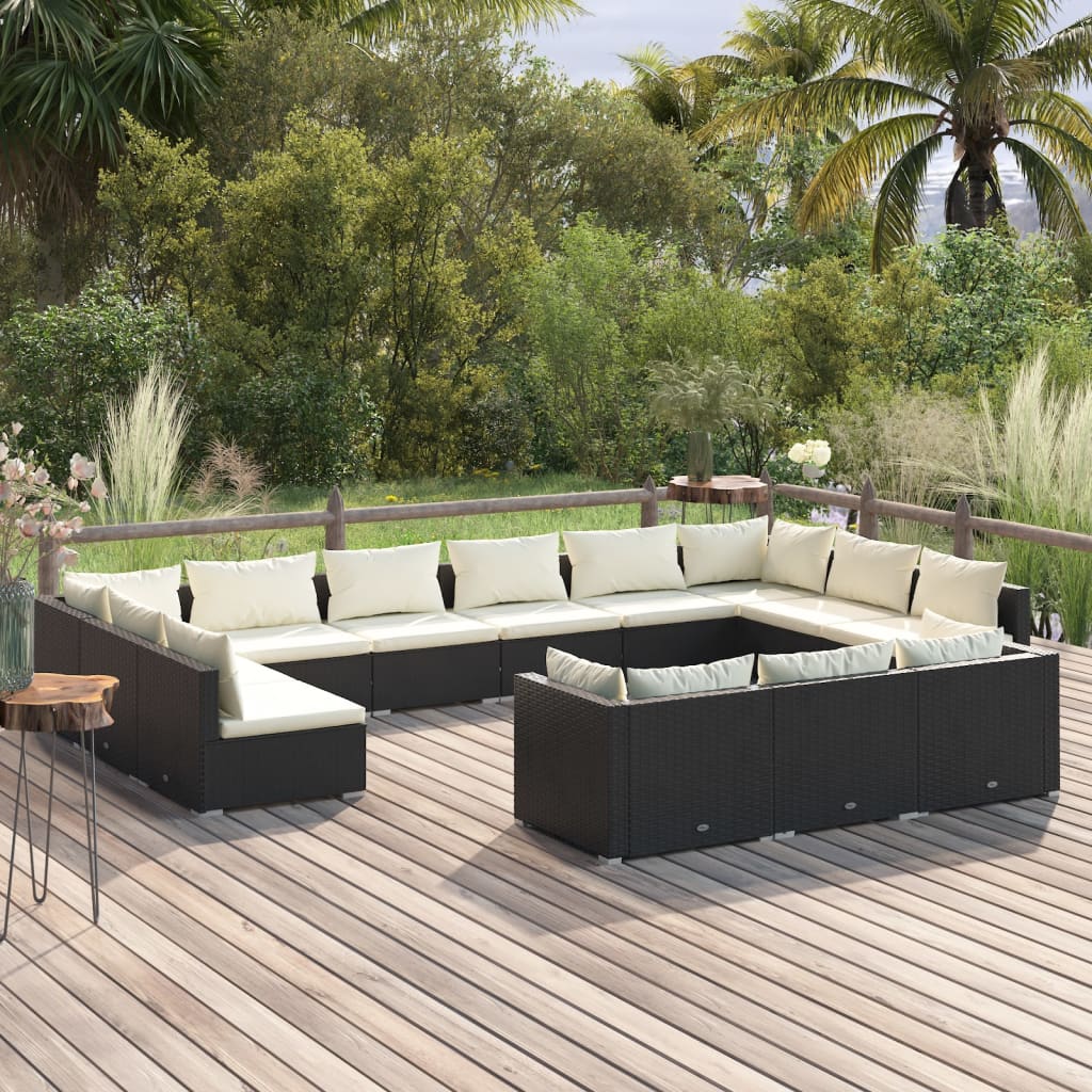 Set Divani da Giardino 13 pz con Cuscini in Polyrattan Nero - homemem39