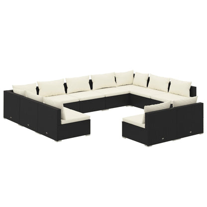 Set Divani da Giardino 11 pz con Cuscini in Polyrattan Nero - homemem39