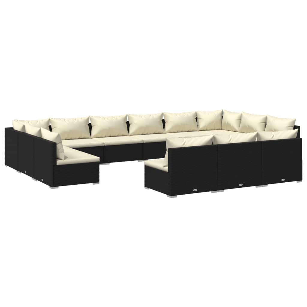 Set Divani da Giardino 13 pz con Cuscini in Polyrattan Nero - homemem39