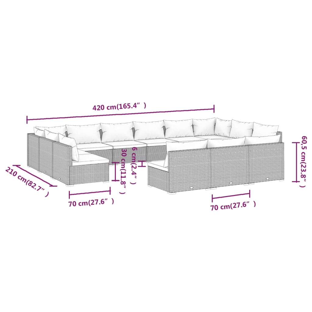 Set Divani da Giardino 13 pz con Cuscini in Polyrattan Nero - homemem39