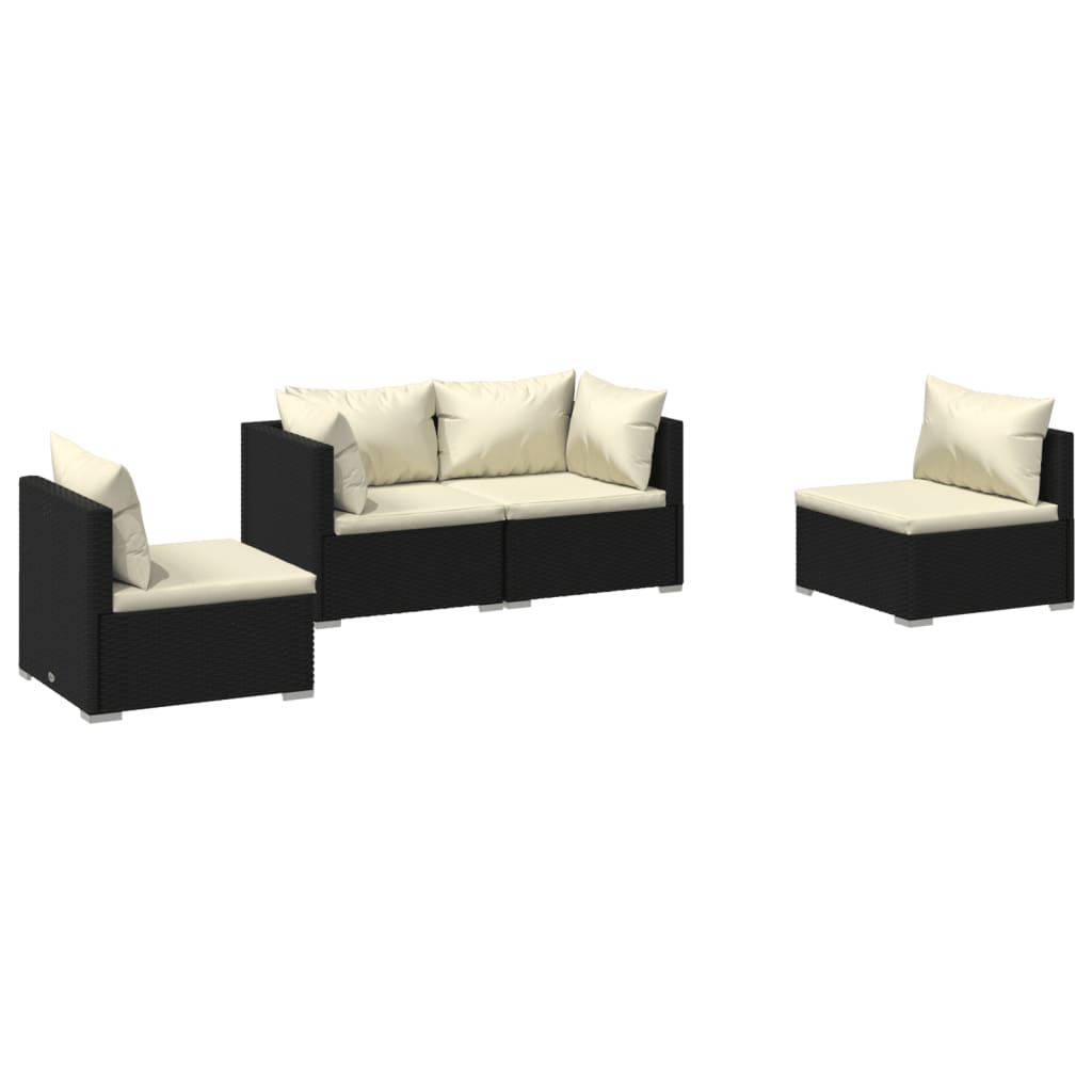 Set Divani da Giardino 4 pz con Cuscini in Polyrattan Nero - homemem39