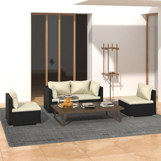 Set Divani da Giardino 4 pz con Cuscini in Polyrattan Nero - homemem39