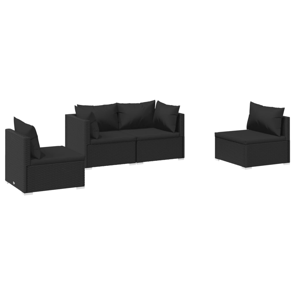 Set Divani da Giardino 4 pz con Cuscini in Polyrattan Nero - homemem39