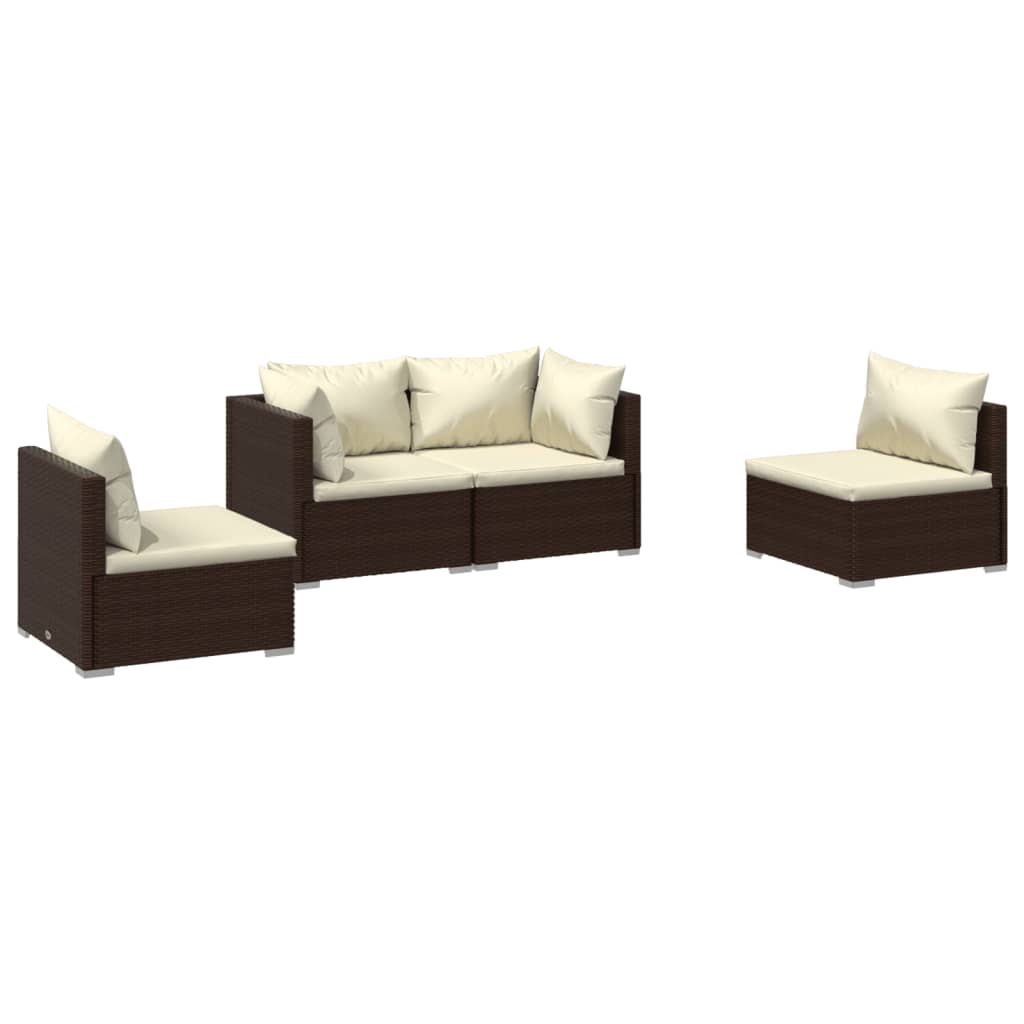 Set Divani da Giardino 4 pz con Cuscini in Polyrattan Marrone - homemem39