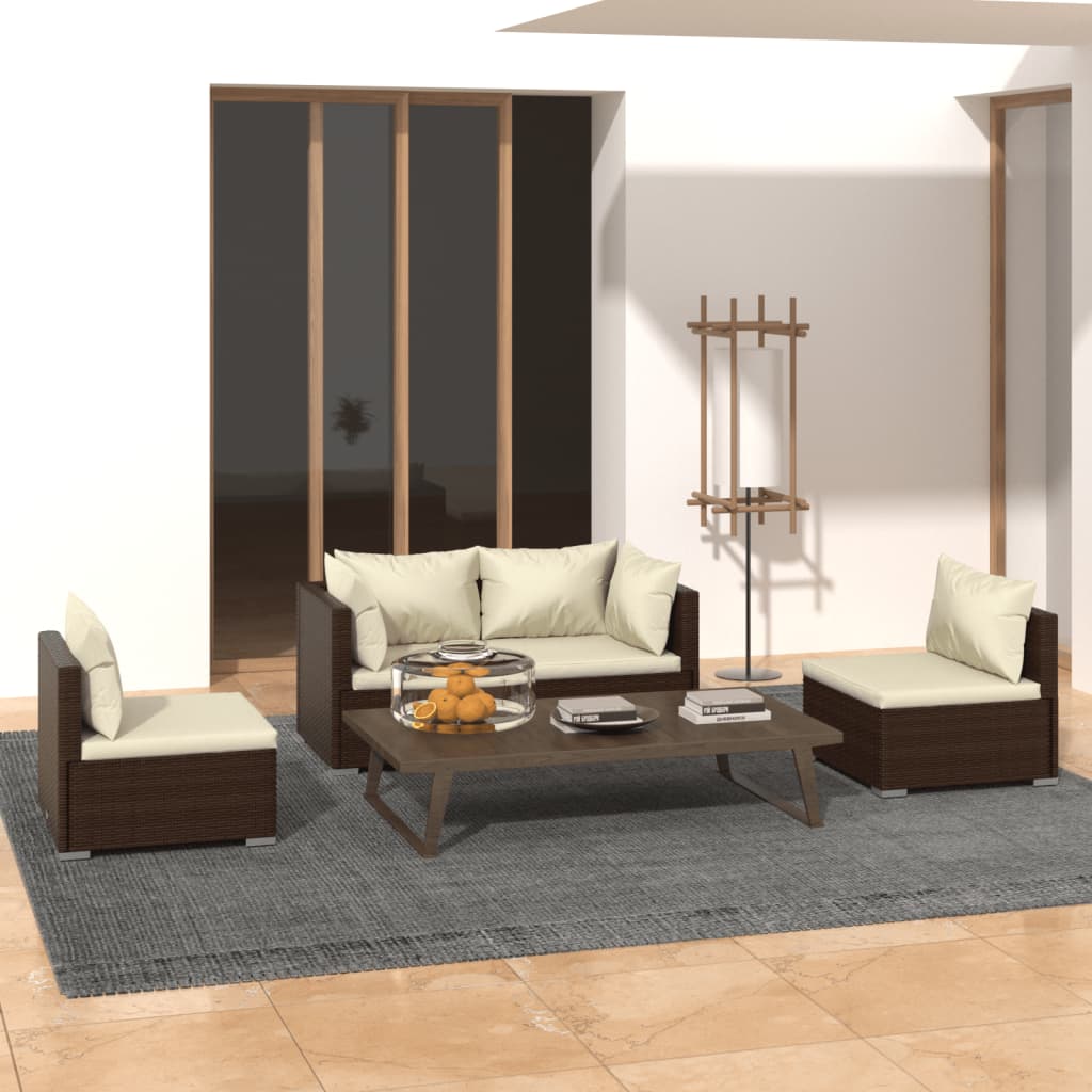 Set Divani da Giardino 4 pz con Cuscini in Polyrattan Marrone - homemem39