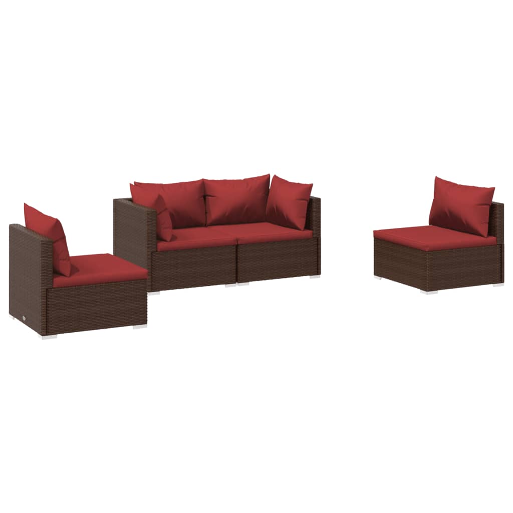 Set Divani da Giardino 4 pz con Cuscini in Polyrattan Marrone - homemem39