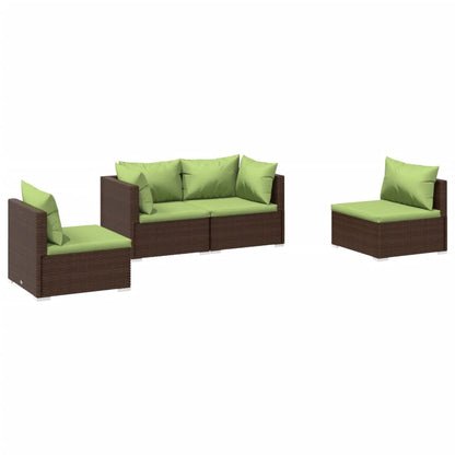 Set Divani da Giardino 4 pz con Cuscini in Polyrattan Marrone - homemem39