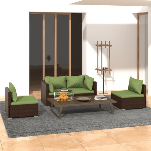 Set Divani da Giardino 4 pz con Cuscini in Polyrattan Marrone - homemem39