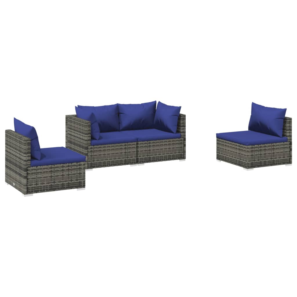 Set Divani da Giardino 4 pz con Cuscini in Polyrattan Grigio - homemem39