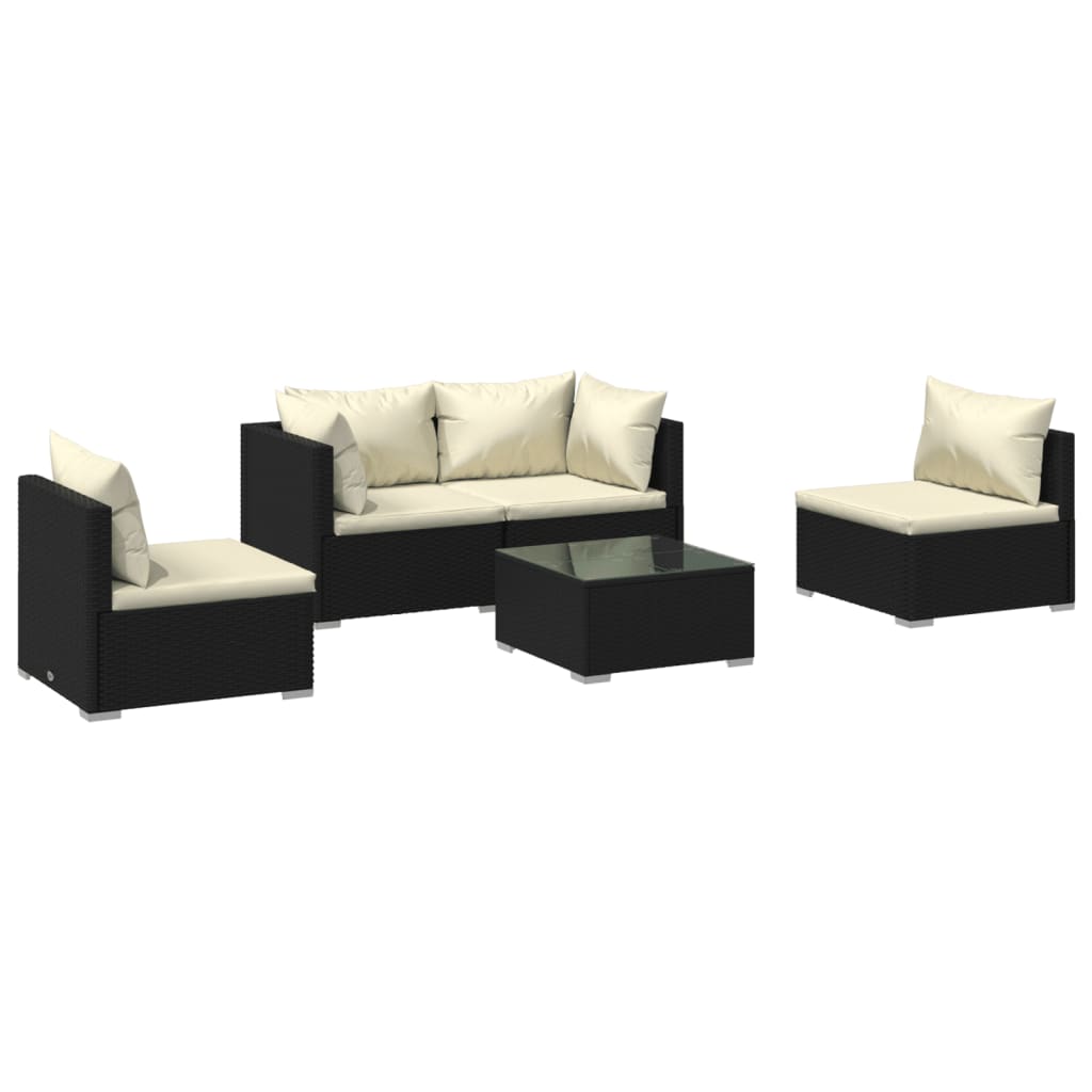 Set Divani da Giardino 5 pz con Cuscini in Polyrattan Nero - homemem39