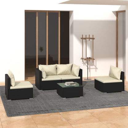 Set Divani da Giardino 5 pz con Cuscini in Polyrattan Nero - homemem39