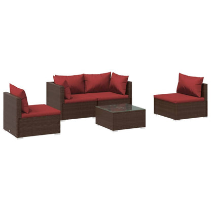 Set Divani da Giardino 5 pz con Cuscini in Poly Rattan Marrone - homemem39