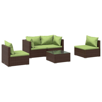 Set Divani da Giardino 5 pz con Cuscini in Polyrattan Marrone - homemem39